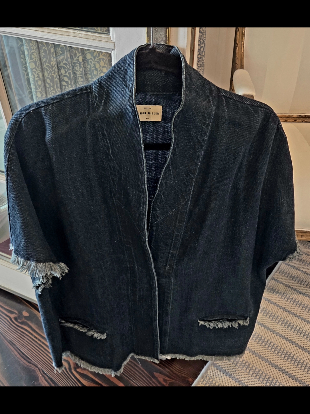 Simon Miller Raw-Edge Denim Kimono Jacket - Dark Indigo